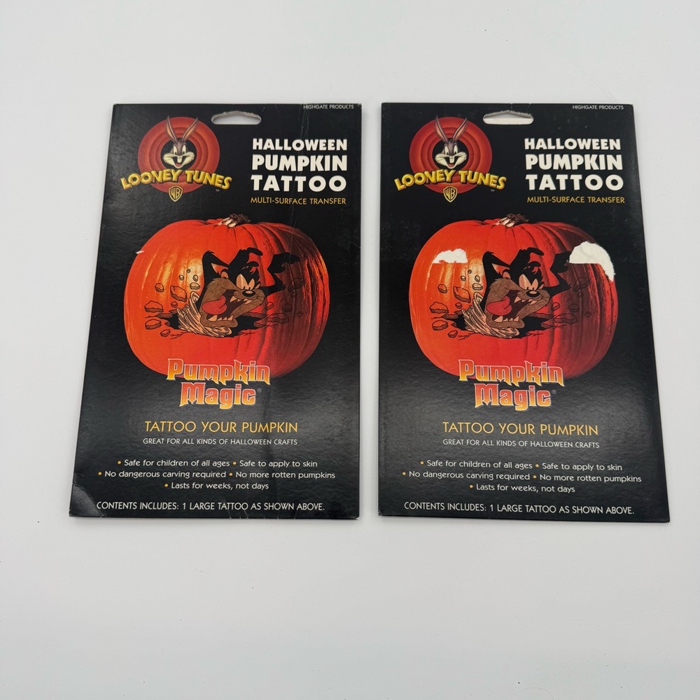Vintage Looney Tunes Halloween Pumpkin Magic Tattoo Decorate Kits Taz Set of‎ 2